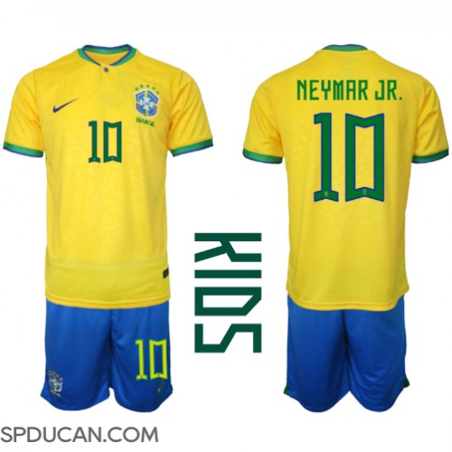 Dječji Nogometni Dres Brazil Neymar Jr #10 Domaci SP 2022 Kratak Rukav (+ Kratke hlače)